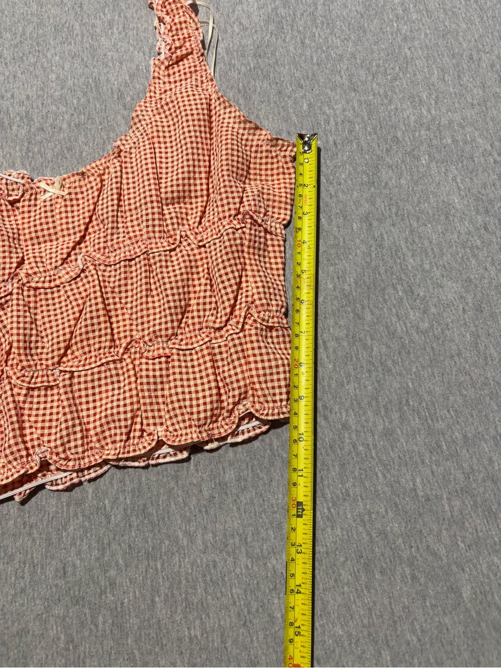 Lush Red Gingham Ruffle Crop Tank - Picture 2 of 6